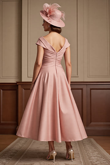 Off The Shoulder Dusty Rose Satin A Line Mother of the Bride Dress